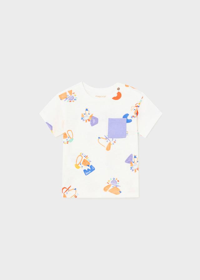 Mayoral Cream Printed s/s t-shirt - Petit Bébé - Zomer 2023