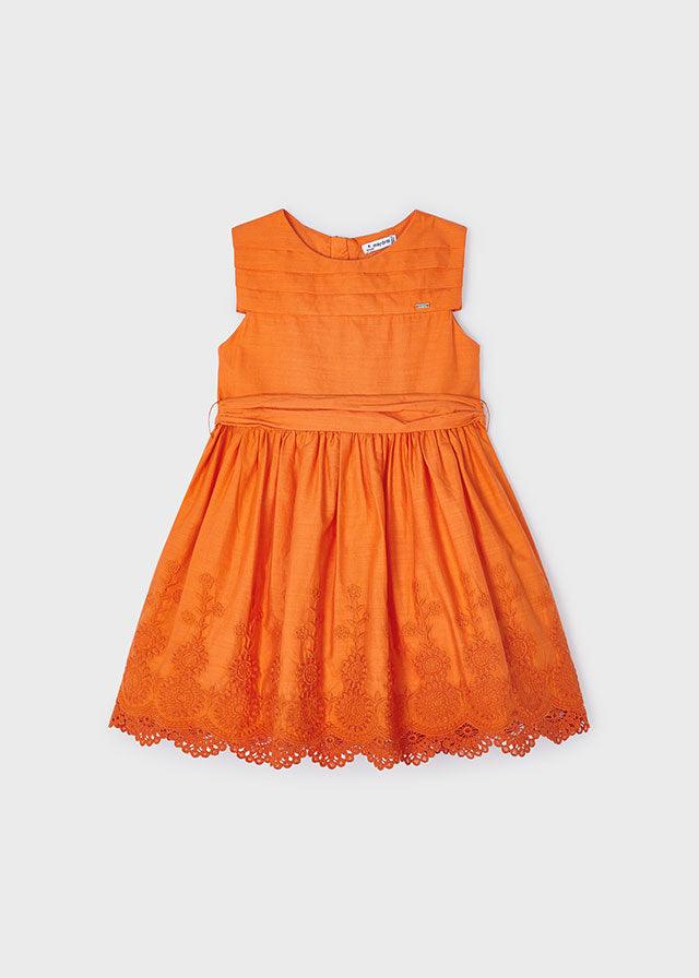 Mayoral Orange Embroidered dress - Petit Bébé - Zomer 2023